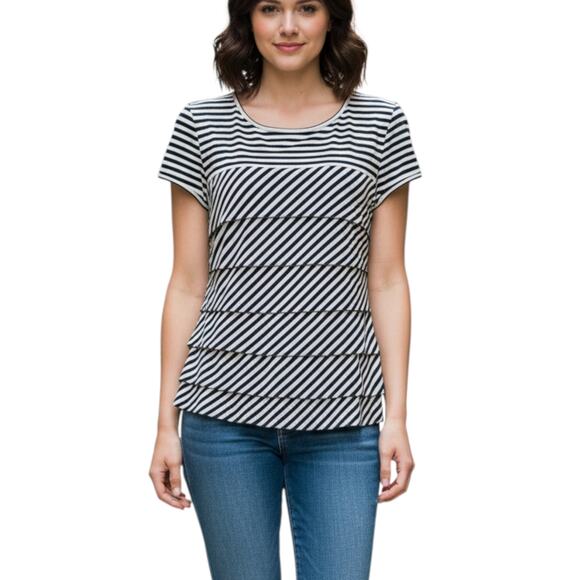 Laundry by Shelly Segal Tops - Laundry Shelly Segal Top L 90s Boho Tiered Black White Striped Layering Shirt